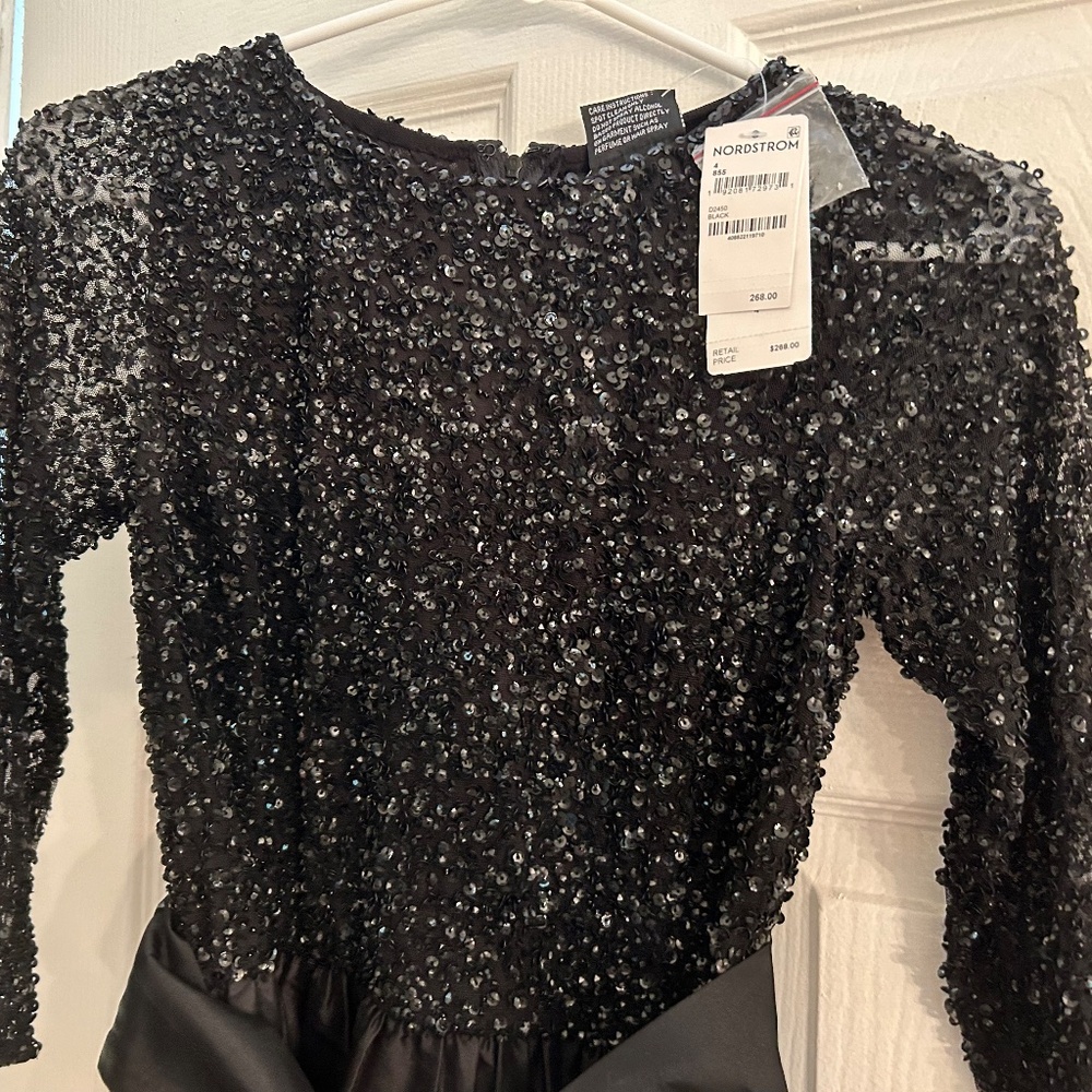 Black Taffeta-like and Sequined Formal Gown